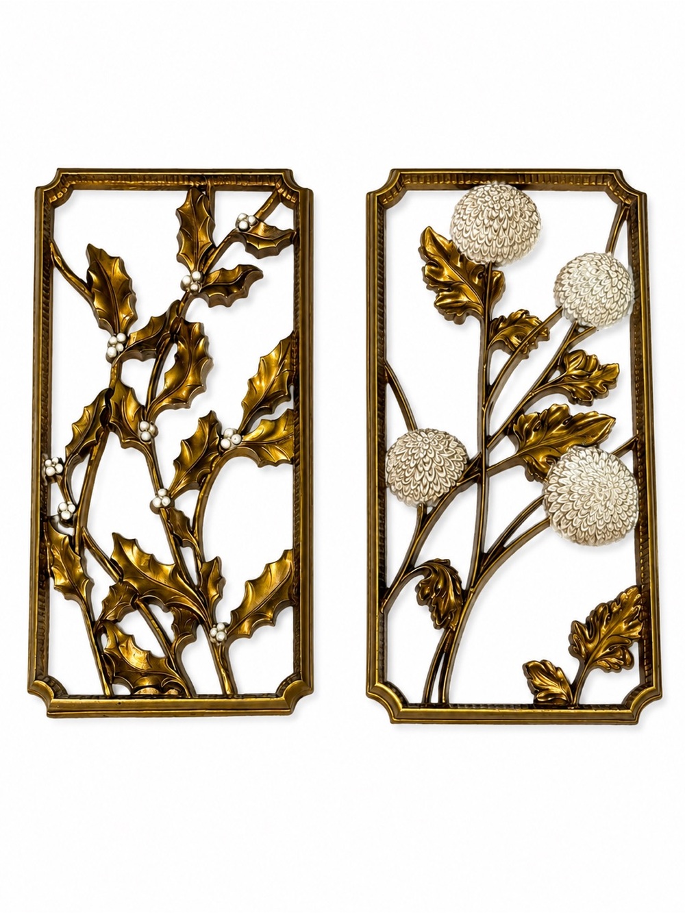 MCM 1955 Dart Industries Plastic Gold Flower Wall Seasonal Accents Set of 2